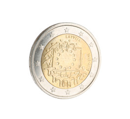 Latvian two euro coin isolated on white