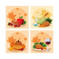 turkey dinner of thanksgiving day with set icons
