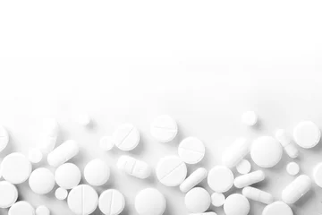 Poster Apotheekthema, witte medicijntabletten antibiotische pillen. © zadorozhna