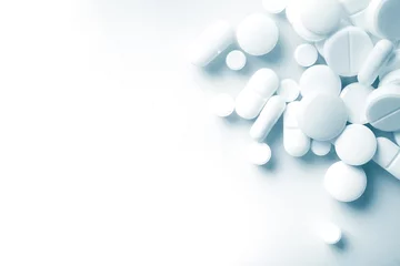 Fotobehang Apotheek Apotheekthema, witte medicijntabletten antibiotische pillen.