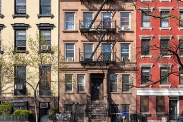 Colorful old buildings on 10th Street in the East Village of Manhattan in New York City NYC