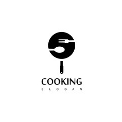 Cooking Logo with Spoon,fork and teflon Symbol
