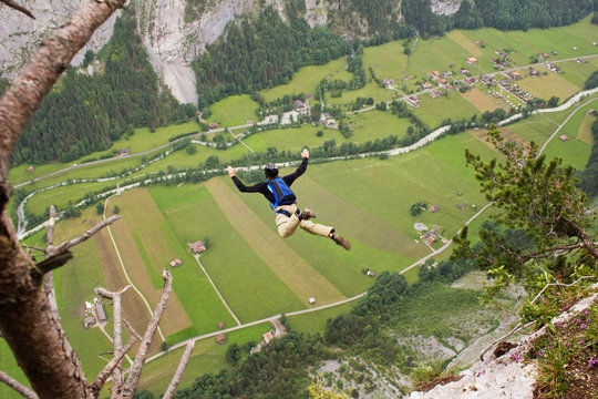 Aerial view of man skydiving