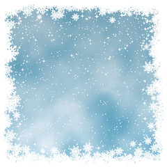 Merry Christmas and Happy New Year blue vector background with stars and snowflakes