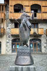 October 2018 - Mestia, Svaneti, Georgia: modern monument to Queen Tamar the Great at the central square