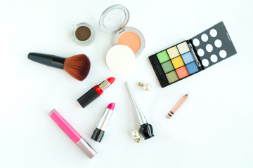 fashion professional makeup accessories equipment attractive fashion woman .on white background