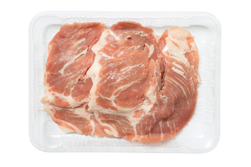 pork collar sliced on tray