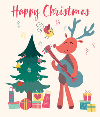 Christmas card  reindeer plays guitar