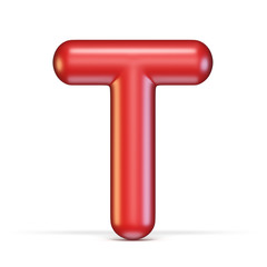 Red glossy font Letter T 3D