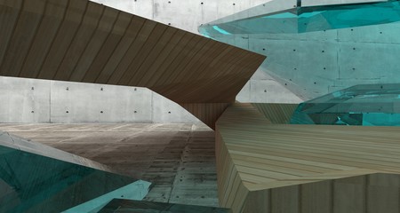 Fototapeta premium Abstract concrete and wood interior with window. 3D illustration and rendering.