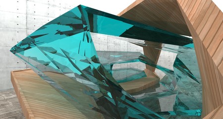 Abstract  concrete and wood interior  with window. 3D illustration and rendering.