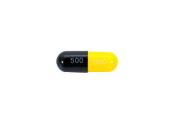 Amoxicillin capsule 500 mg. isolated on white background. Amoxicillin Trihydrate medicine isolated.