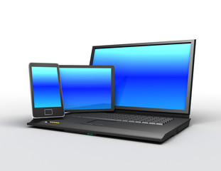 laptop , mobile phone and tablet pc . 3d rendered illustration