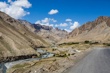 River and Mountain with blue sky at Leh, Ladakh, Jammu and Kashmir, India