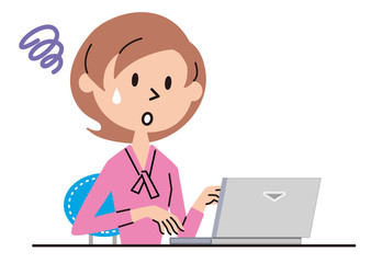 若い女性　パソコン　イラスト