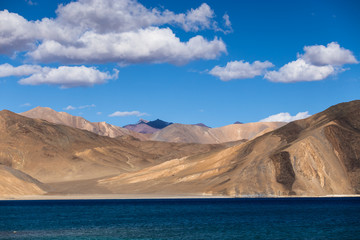 Mountain in Pangong lake with blue sky in Leh, India