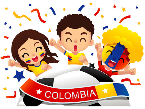 Vector illustration of Colombia football fans characters celebrating