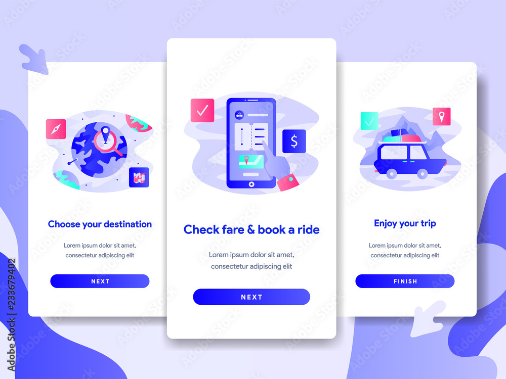 Poster onboarding screen page template of online transportation service concept. modern flat design concept