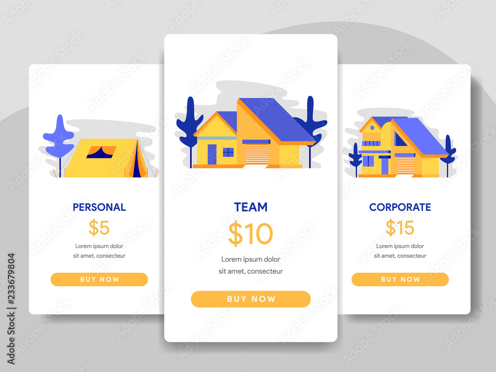 Poster pricing table comparison illustration with building, house concept. modern flat design concept of we