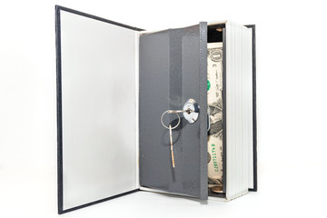 Fototapeta premium dollar bills in vault isolated on white background. open safe with money.