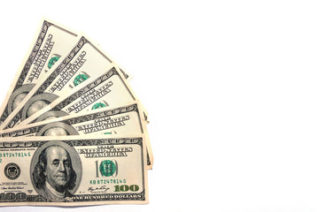 money fan. stack of dollars isolated on white backround. bundle of hundred dollar bills