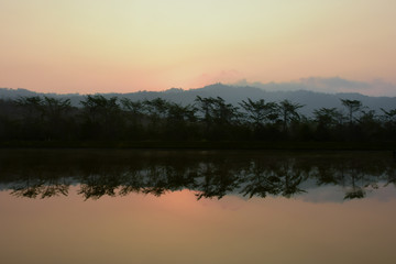 Fototapeta na wymiar A beautiful landscape around a river in the morning time.