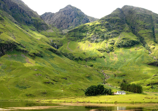 Scottish Highlands with green mountains and a lake