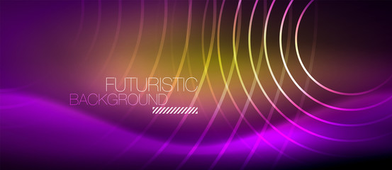 Neon glowing techno lines, hi-tech futuristic abstract background template with square shapes