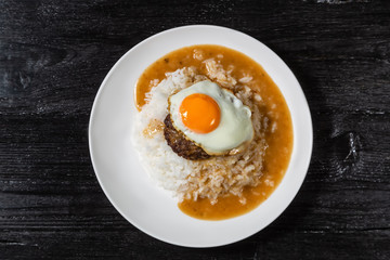 Loco Moco. Traditional Hawaiian cuisine. The view from the top. 