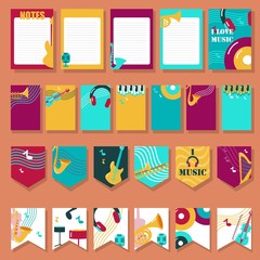 Vector set of cards with musical instruments and accessories