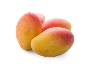 Mango fruits with water drops. Isolated on a white background.