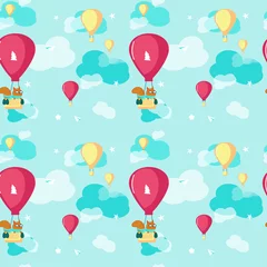 Wall murals Animals with balloon Vector seamless pattern with cute pilot squirrel
