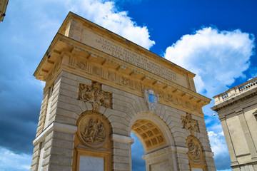 The triumphal arch of the Porte du Peyrou in the city of Montpellier in Languedoc, France