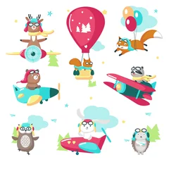 Fotobehang Dieren in luchtballon Leuke grappige proefdieren vector geïsoleerde illustratie