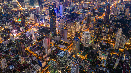 Aerial view Bangkok skyscraper on Sathorn Road center of business in Bangkok downtown, Bangkok, Thailand.