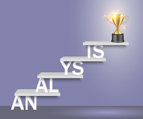 Analysis word ladder with trophy cup vector realistic illustration