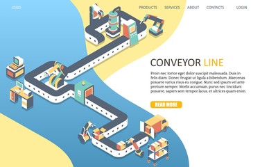 Conveyor line landing page website vector template