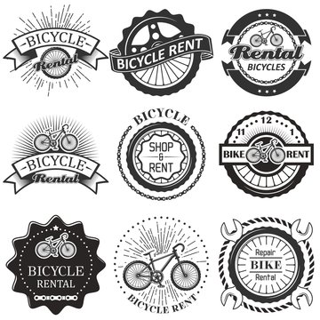 Vector set of bicycle rental badges labels logo