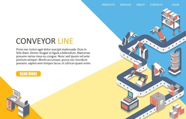 Conveyor line landing page website vector template