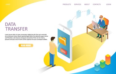 Data transfer landing page website vector template