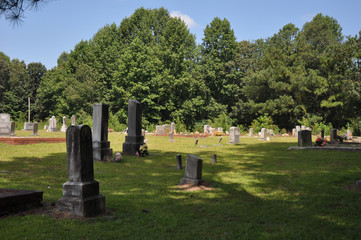 Cemetery with blue skies in the background