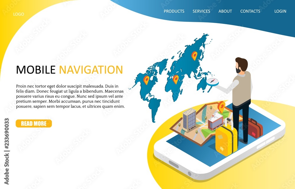 Poster mobile navigation landing page website vector template