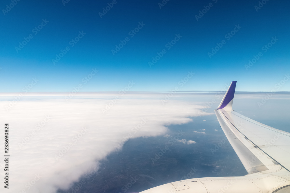 Wall mural airplane wing and blue sky