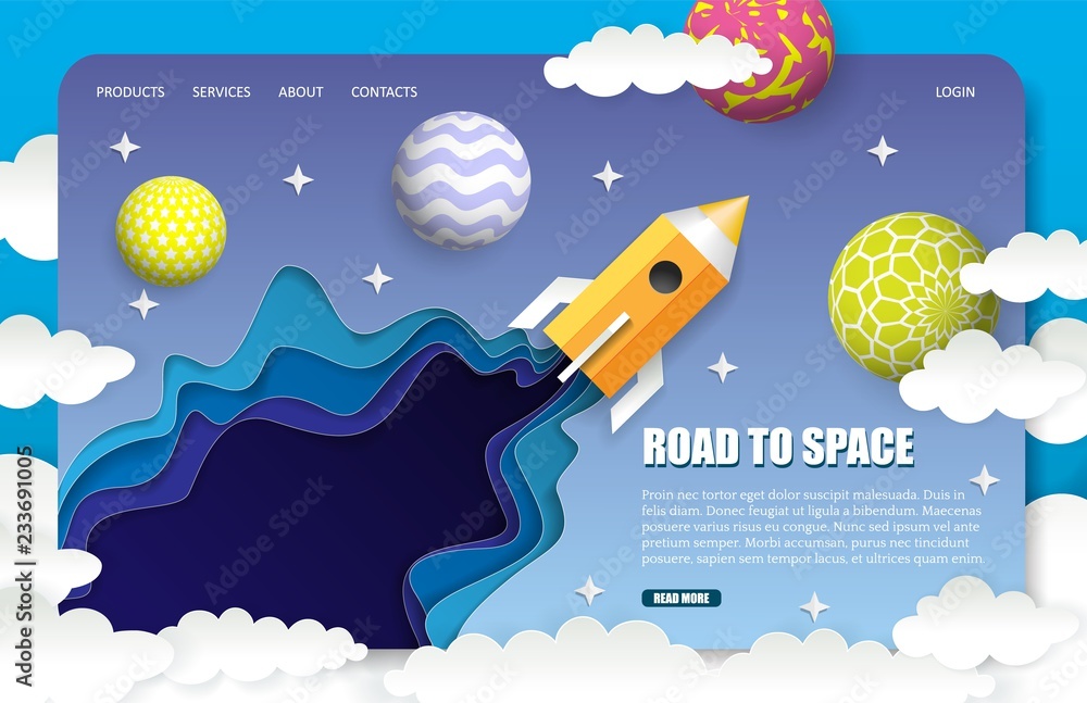 Canvas Prints vector paper cut space trip landing page website template