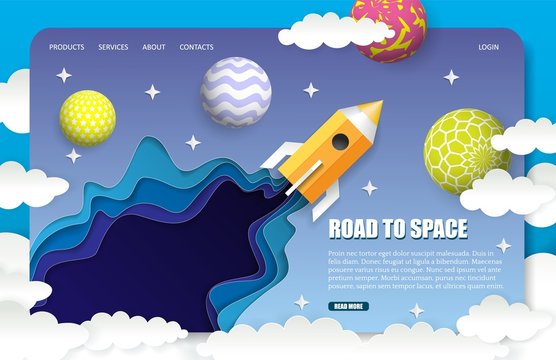 Vector Paper Cut Space Trip Landing Page Website Template