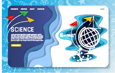 Fototapeta premium Vector paper cut science landing page website template