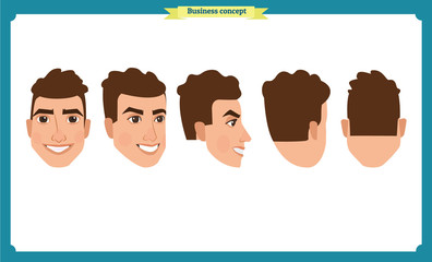 Fototapeta premium working people, business man avatar icons.Flat design people characters.Business avatars set. Isolated vector on white. Front, side, back.for design, animation.