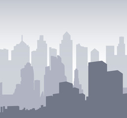 Multilayer Silhouette of a night city. Background for banner big city or design template. The center of the town - Vector illustration.
