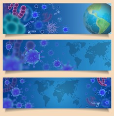Virus attack vector banner web template set