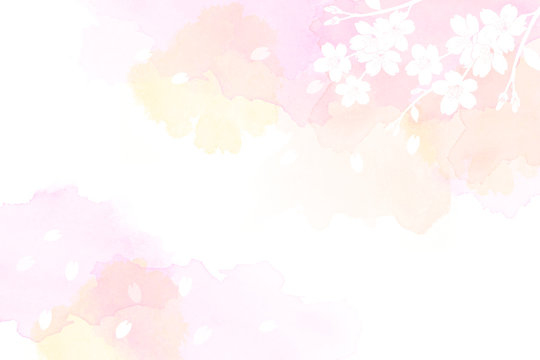 桜のイラストと水彩タッチの背景
